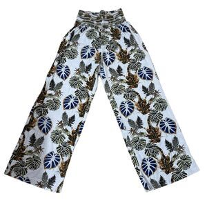 Dahui Hawaii Tropical Leaf Linen Blend Wide Leg Pants L